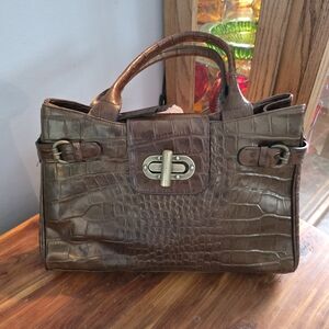 Chic Crocodile-Embossed Brown Satchel